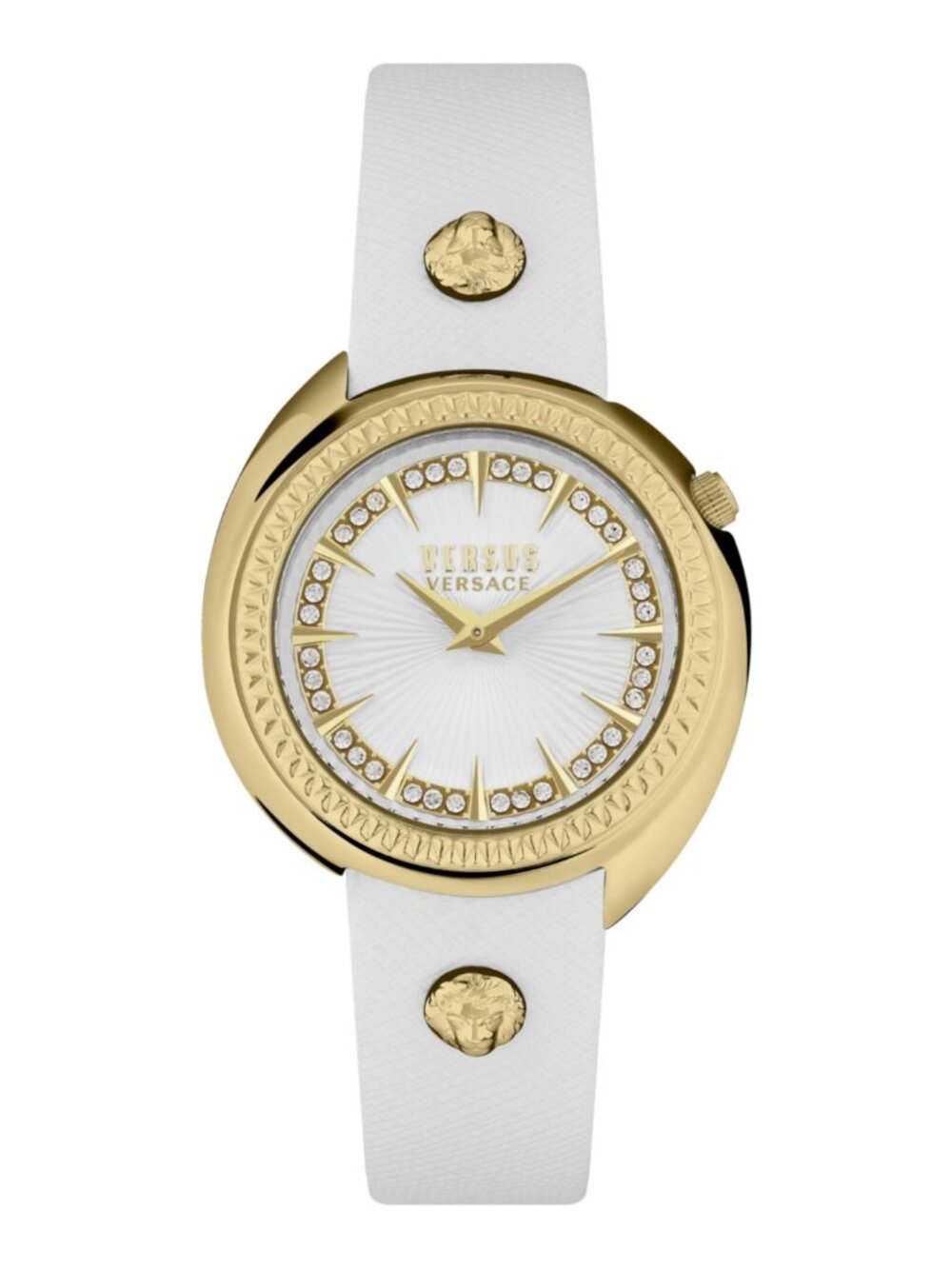 NWT VERSUS VERSACE Tortona Crystal Strap White Genuine Leather Watch